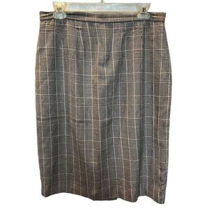 Silx Women's Silk Pencil Skirt Black, Gray, Red Plaid Stripe Size 12 Lined Midi